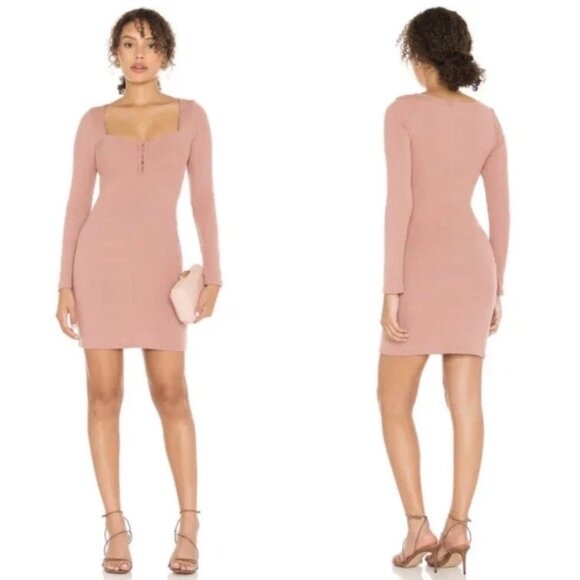 NEW ASTR the Label Blush Pink Ribbed Bustier Mini Dress | XS Hook & Eye Bodycon - Picture 2 of 9